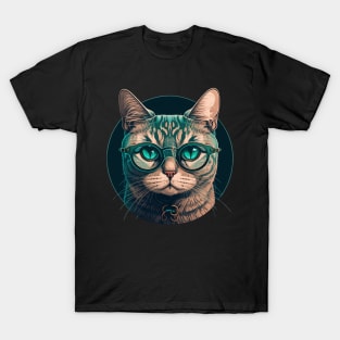 Glasses-Wearing Tabby Cat T-Shirt